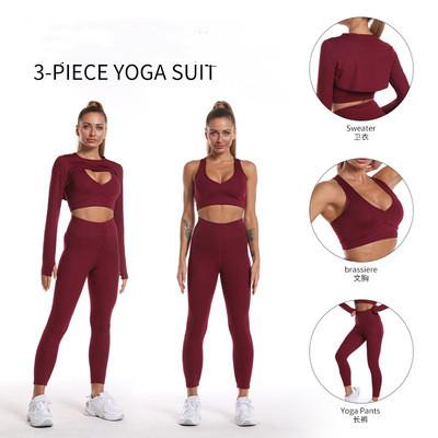 China Wholesale Custom Breathable Self Cultivation Three-Piece Sports Running High Waist Yoga Suit Suit Fitness for sale