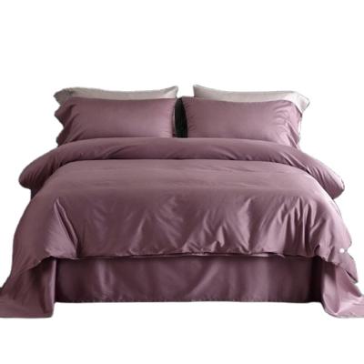 China Nondisposable 100% Hot Selling Solid Color Gray Purple 4pc Duvet Cover Comforter Set Sheet Set Cotton Bedding Set for sale