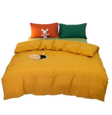 China 100% Set, Modern Promotional Solid Single Color Polyester Fitted Sheet Bedding Set for sale