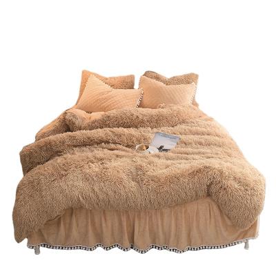 China Nondisposable 100% Polyester Plush Mink Cashmere Super Soft Fleece Quilted Bed Skirt Set for sale