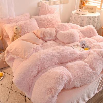 China Nondisposable Factory Provided Customized Long Plush Fleece Velvet 4 Piece Duvet Cover Set Bedding Set In Multiple Colors for sale