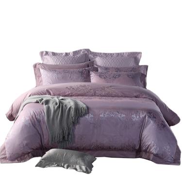 China Nondisposable Lilac Silk Cotton Jacquard Embroidery Bedding Set Bed Spread Luxury Classic Bed Cover for sale