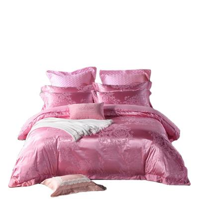 China Dreamy Rose Silk Cotton Jacquard Embroidery Bedding Set Bedspread Luxury Classic Bed Cover Nondisposable for sale