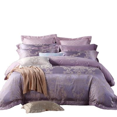 China Violet Luxury Silk Cotton Jacquard Embroidery Bedding Set Nondisposable Royal Classic Bedspread Bed Cover for sale