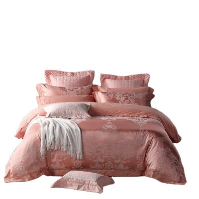 China Nondisposable Peach Rose Luxury Silk Cotton Jacquard Embroidery Bedding Set Bed Spread Classic Bed Cover for sale