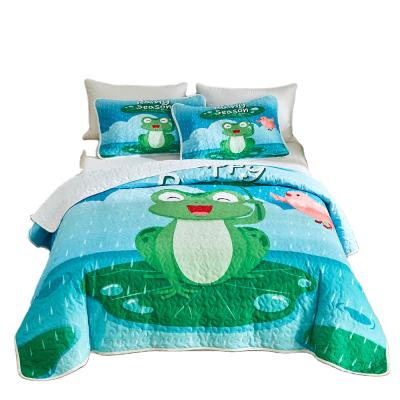 China Amazon Nondisposable Hot Sale Kids Animal Frog Printing Quilted Bedspread Bed Cover Bedspread Set for sale