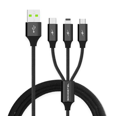 China Fast Charge and Fast Transmission SOMOSTEL 3 in 1 Phone Cable Charger For iPhone Type C V8 Micro Usb Data Cable Fast Cable Charging for sale