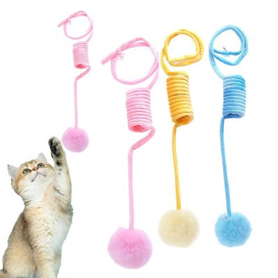 China Stored Interactive Colorful Spiral Springs Cat Teaser Stick Toy Indoor Cat Replacement Elastic Ball With Bell Cat Teaser Toys for sale