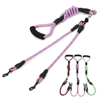 China New Designs Nylon Rope Dog Leash One Pull Two Heads Pet Cheap Braided Custom Brand Luxury Personalized Pet Leashes for sale