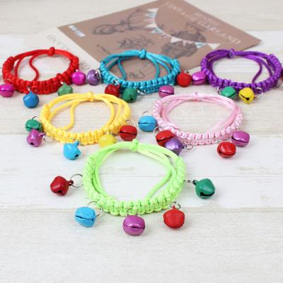 China Custom Colorful Personalized Cat Woven Knitting Collar With Bell Pet Toy Accessories Bell Handmade Pet Collar for sale