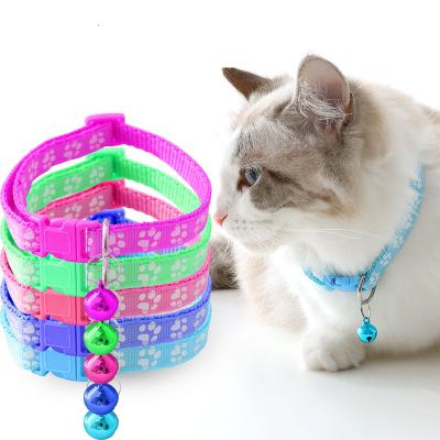 China Free Sample Custom Wholesale Cheap Adjustable Pet Paw Print Dog Cat Bell Collar With Bells for sale