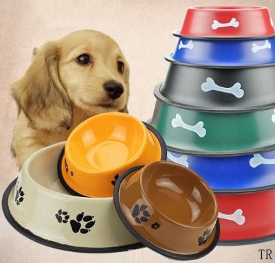 China Sustainable Stainless Steel Color Spray Paint Dog Bowl Pet Bowl Water Feeder Pets Non-Slip Bowl for sale