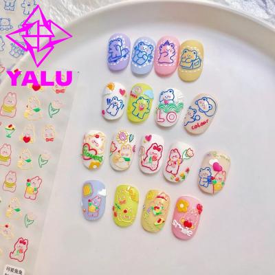 China Cute Nail Art Decoration Tips Valentine Manicure Charms Sliders Decals 3D Sticker Cartoon Nail Stickers Muti Color Bear Rabbit Design for sale