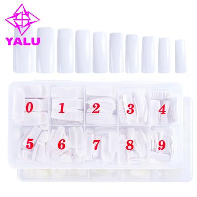 China Flat French Nail Art Tips 500pcs/Box Full Cover Coffin Shape Nail Tips Manicure Style Long Fake French Nail Tips for sale