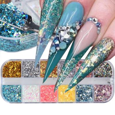 China Holographic Flake Shell Sequins Irregular Paillette DIY Nail Glitter AB Sticker Gel Polish Nail Art Manicure Decorations for sale