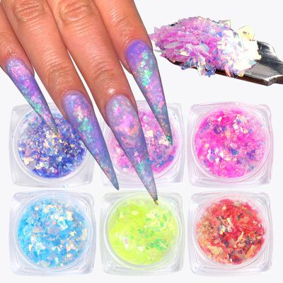 China Ultra-thin Hollow Iridescent Art Design Make Up DIY Holographic Nail Glitter Powder Manicure Nail Art Decoration Sticker 6 Colors for sale