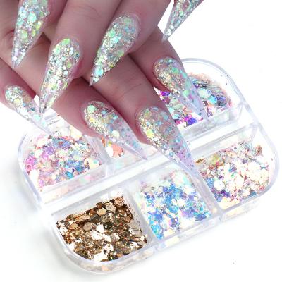 China Mixed Nail Art Bow Slice Sequins Decals Sticker Colorful 3D Nail Sticker Flakes Round Nail Art Paillette Stickers for sale