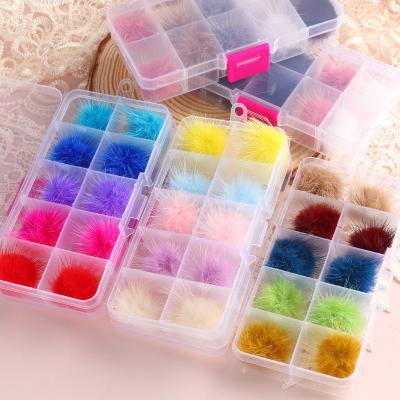 China New Arrival Grid Nail Hair Ball 10 Charm Fluffy Nail Balls Removable Magnetic Nail Pom Pom Boxes Kit For Nails Art Decoration for sale