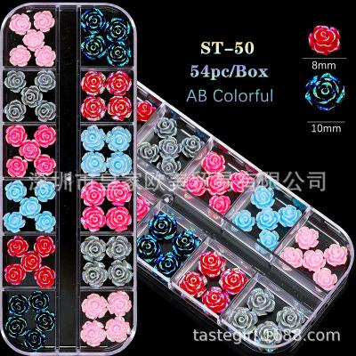 China Colorful Acrylic Nail Art Decorations Shiny Crystal Petal Resin 3D Flowers With Pearls Resin Manicure Accessories for sale