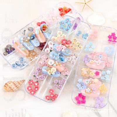 China Resin 12 Grids Acrylic Nail Rose Flowers Nail Art Decoration Flower Charms Rhinestones Nail Accessories for sale