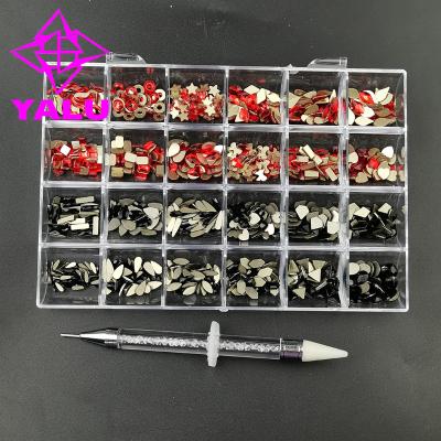 China ab crystal Crystal Glass Nail Rhinestone Rainbow colors mixed fancy nail Art Decoration Shapes flat bottom Rhinestones in box for sale