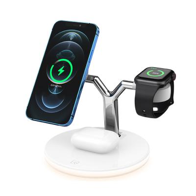 China 15W Cell Phone Portable Universal Wireless Charger 3 in 1 Mobile Charger Wireless Charger with LED Lamp for sale