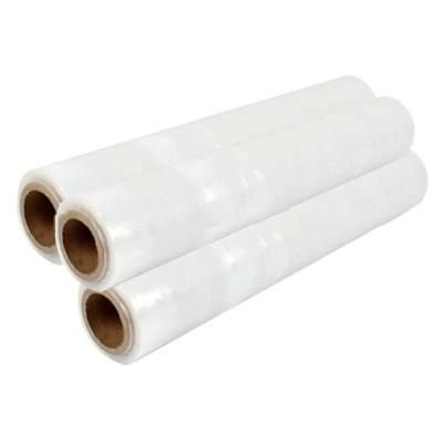 China PVDC PVC PE Packing Plastic Wrap Roll Transparent PE Protective  Food Cling Film With Sliding Cutter for sale