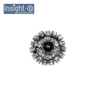 China 24mm New Viable Garment Accessories Round Button With Imperial Rhinestone Button Black Pearl For Jacket for sale