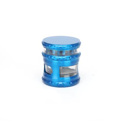 China New Design JL-J0486 Portable Smoking Herb Grinder Visible 4 Layers Zinc Alloy Herb Grinder With Drawer for sale