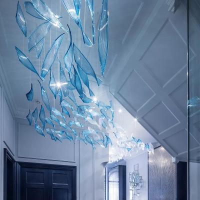 China Modern Blue Twist Leaf River Modeling Villa Custom Hotel Lobby Crystal Chandelier for sale