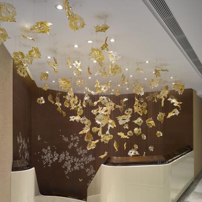 China Modern Creative Maple Leaf Art Glass Decoration Hotel Club Sky Chandelier for sale