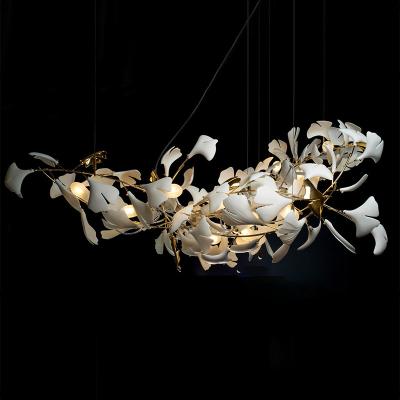 China Modern Light Luxury Living Room Dining Room All Copper Ceramic Ginkgo Customizable Chandelier for sale