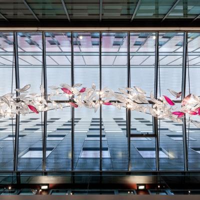 China Contemporary Luxury Creative Lobby Art Glass Leaf Shaped Decoration Hotel Villa Chandelier for sale