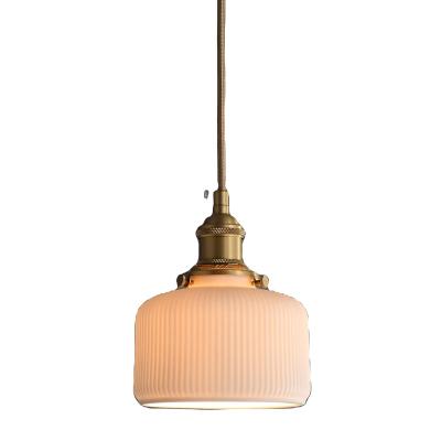 China Modern Nordic Simple Style Bedroom Bed Living Room Background Balcony All Brass Ceramic Pendant Light for sale