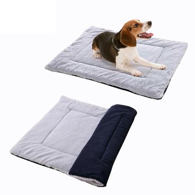 China 2021 New Product Sustainable Tow Sides Comfortable Washable Durable Corduroy PV Fleece Pet Cat Dog Floor Bed Mat for sale