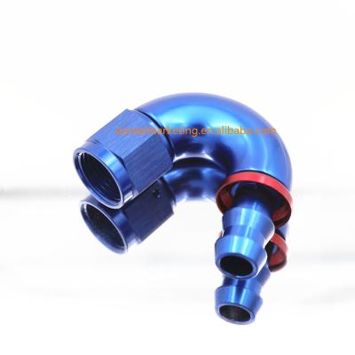 China Auto-Oil Pipeline AoMei Performance Uninterrupted One Piece Flow Barb Push Lock Hose End 150 Degree Full One Fitting for sale