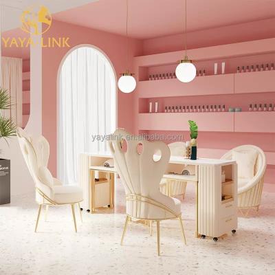 China Modern white and cream color nail table manicure table and chair for sale