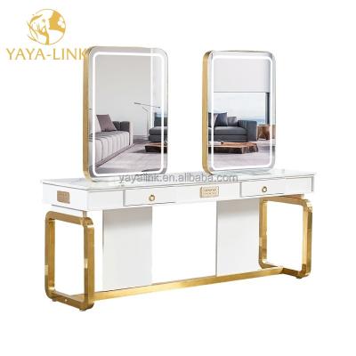 China Modern Decorative Barber Shop Mirror Styling Station Salon Mirror Station for sale