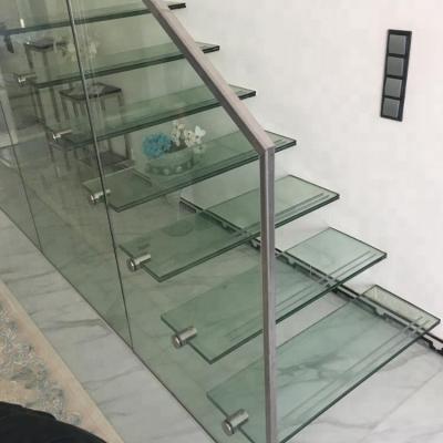 China Indoor Double Stringer Modern Residential Straight Steel Glass Stairs for sale