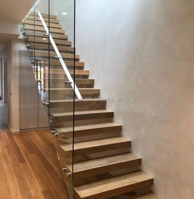 China Indoor Modern Indoor Steel Wood Floating Straight Stairs Design - Foshan Factory for sale