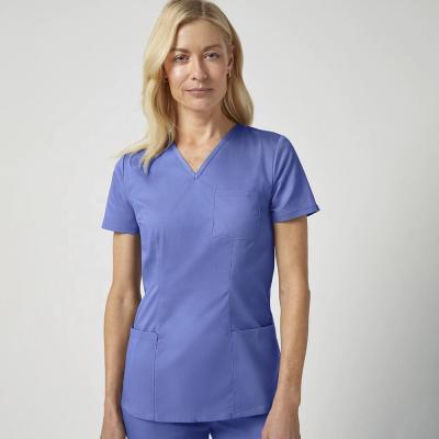 China Female Hospital Short Sleeve Spandex And Polyester Scrub Tops for sale