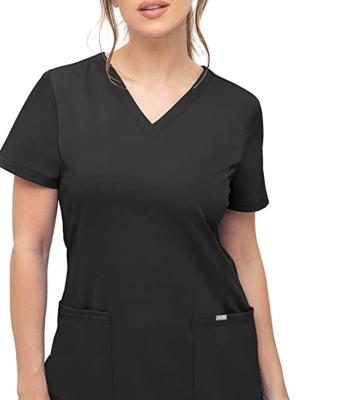 China Stretch Four Way Black Casual Uniform Sets Medical V-Neck Scrubs With Pockets for sale