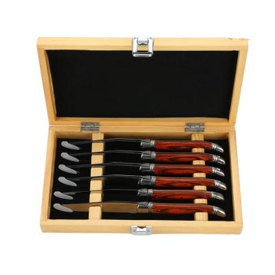 China 6Pcs Laguiole Style Gift Viable Steak Knife Set Sharp Color Wood Handle Table Cutlery for sale