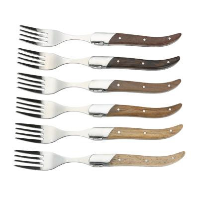 China Sustainable hot sale laguiole steak forks 6 pcs stainless steel flat dinnerware with wooden handle steak fork for sale