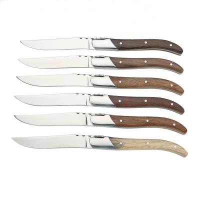 China Durable High Quality Stainless Steel Mirror Polished 6 Pcs Dinner Knives Laguiole Steak Knife Set for sale