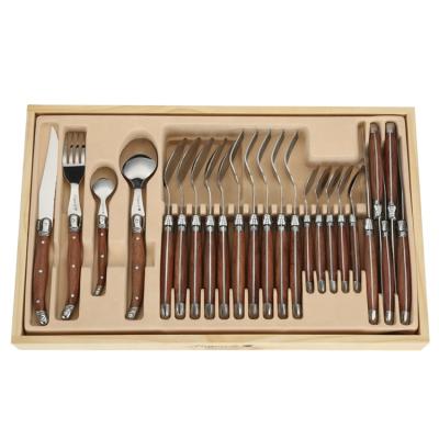 China Sustainable High Quality Wood Handle Dinnerware Set Restaurant Use 24 Pcs Cutlery Set for sale