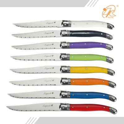 China Sustainable Set of 8 Laguiole Steak Knives ABS in Assorted Colors Handles Deluxe Steak Knife for sale