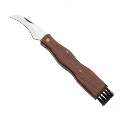 China Open Slide Ready To Ship Rose Mushroom Cutting Knife Folding Wood Pocket Knife With Brush for sale