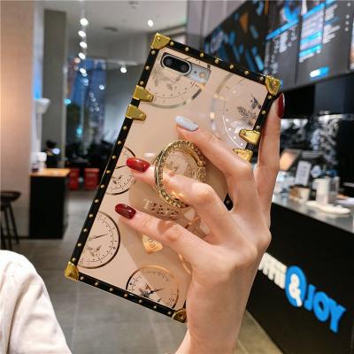 China Light Luxury Electroplating Shiny Clock Watch Pattern TPU Acrylic Square Phone Case Cover For Samsung OPPO Vivo Huawei Xiaomi Redmi for sale