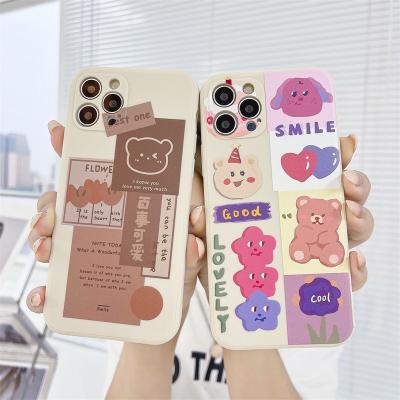 China TPU silicone cartoon bear phone case for iPhone 11 12 13 pro 12 13 max mini X XS XR max 6 6s 7 8 plus square cube shell for sale